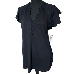Torrid Black Vintage Slub Jersey Ruffle Henley Top